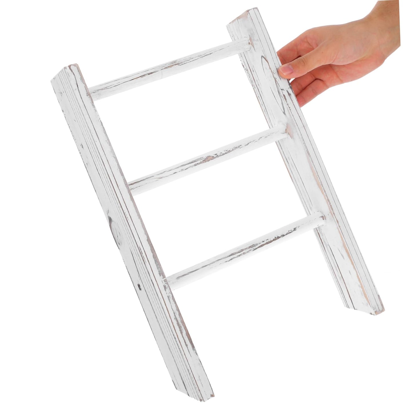 COSMEVIVI Rustic Mini Ladder Towel Rack for Small Spaces Space Saving White Tea Towel Holder and Display Stand Multipurpose Farmhouse Bathroom Decor Organizer Compact Decorative Shelf