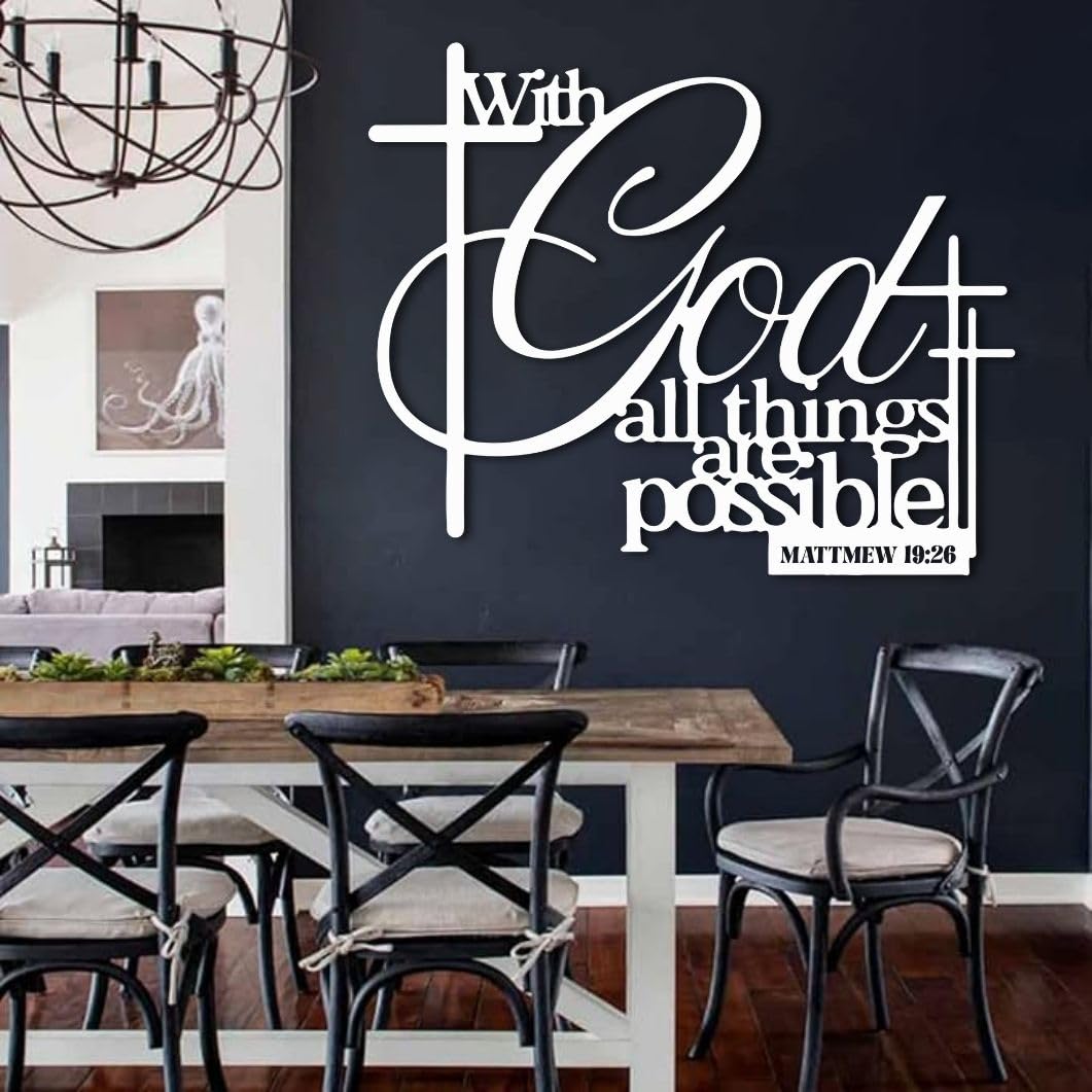 Maclou With God All Things Are Possible Wall Decor, Metal Scripture Wall Art, Metal Bible Verse Wall Art for Living Room, Bedroom, Church (Gold,47"x39" / 120x99cm)