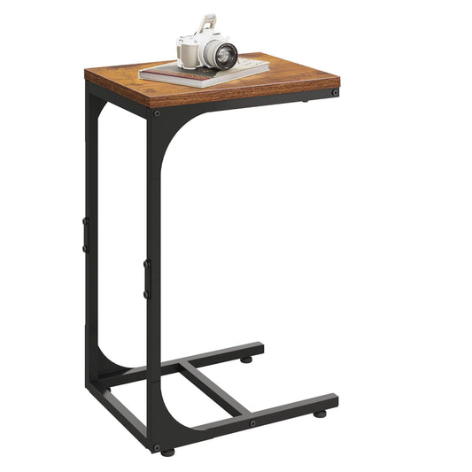 WLIVE C Shaped End Table, Small Couch Side Tables with Metal Frame that Slide Under, Sofa Table TV Tray for Living Room, Bedroom, Rustic Brown