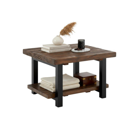 Pomona 27-Inch Square Solid Wood Coffee Table with Metal Legs – Modern Farmhouse Rustic Small Space Table by Alaterre Furniture (Rustic Brown)