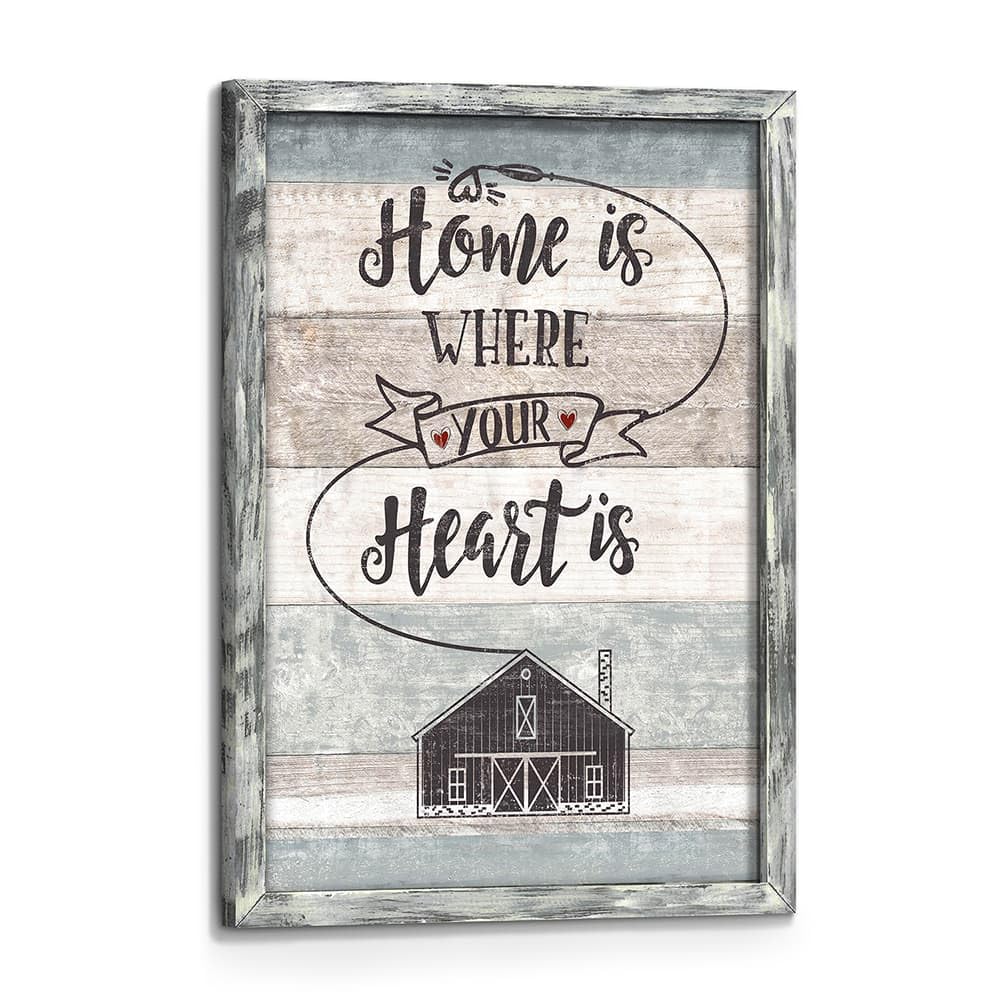 Positive Home Quotes Wall Art: Framed Inspirational Saying Wooden Picture Print Artwork Motivational Sweet Home Sign Painting Decor for Bedroom Living Room