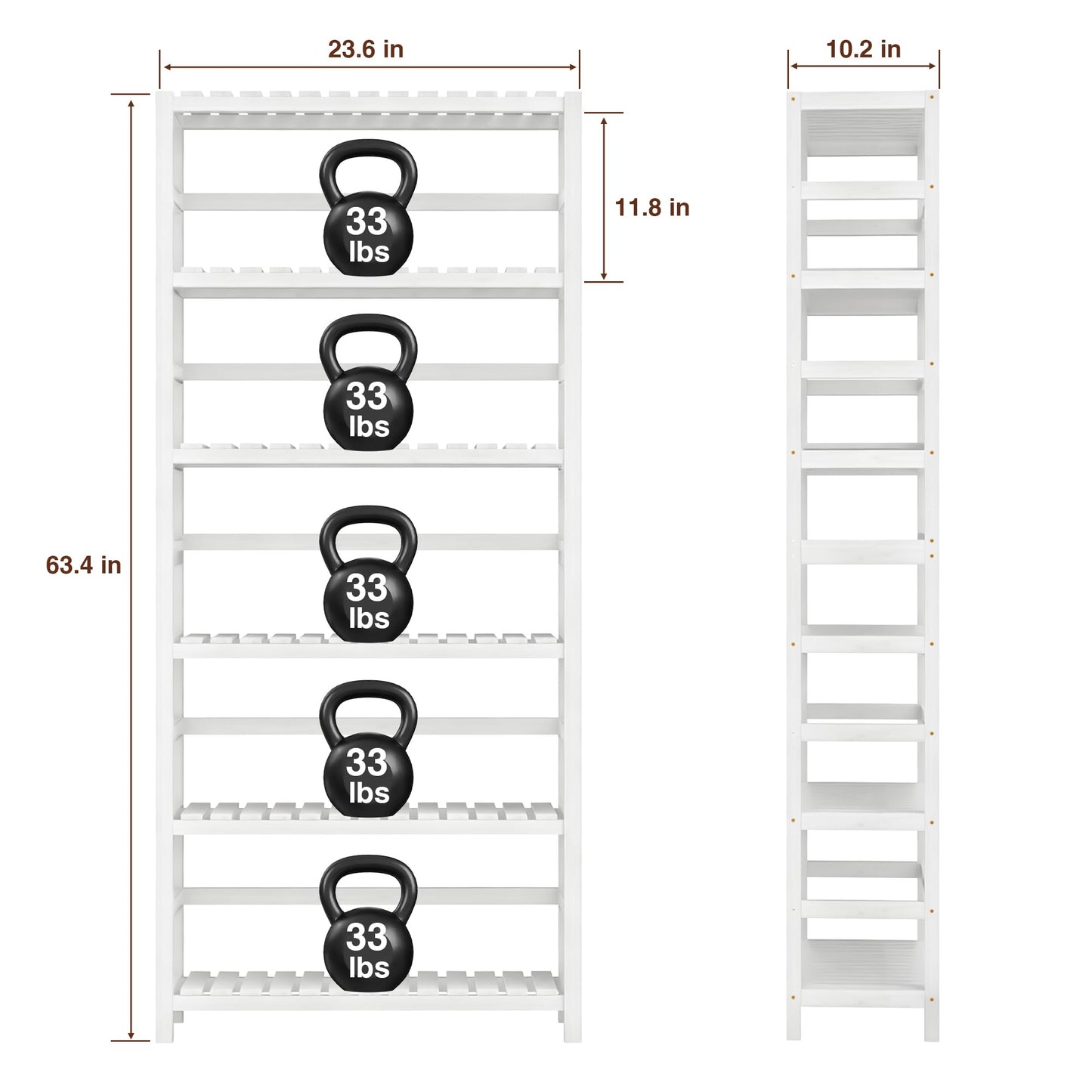 VASMIA 6-Tier Bamboo Shelf,Bamboo Storage Shelving Unit,Tall Bookcase with Adjustable Shelves,Multipurpose Storage Display Shelf for Bathroom, Living Room, Balcony, Kitchen,White