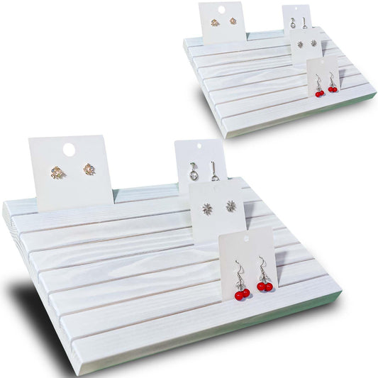 LUBANHAND 2pcs Wooden Portable Earring Display Stand Greeting card Business Card display Stand Earring card holder display stand for vendors Earring Cardboard for Selling Vintage White