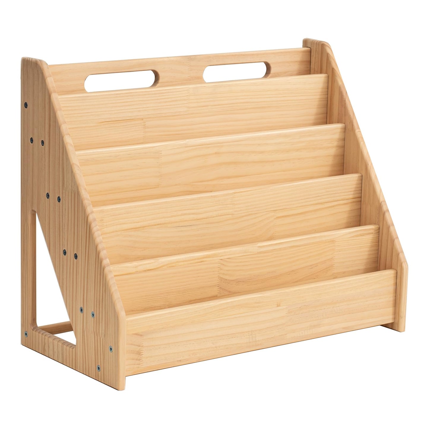 5 Tier Pine Wood Bookshelf Book Holder Wooden Kid's Book Rack Natural for Kids Room Study Room Play Room Books Magazines Storage Organizer