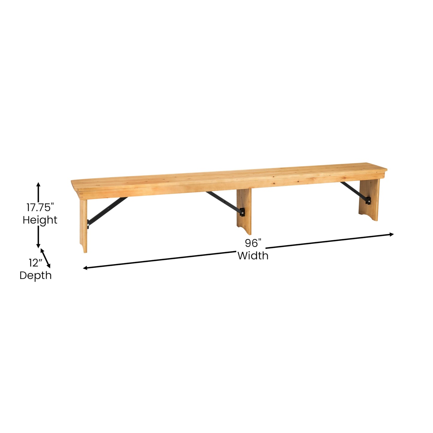 Taylor & Logan Ingles 8' x 12'' Antique Rustic Light Natural Solid Pine Folding Farm Bench with 3 Legs
