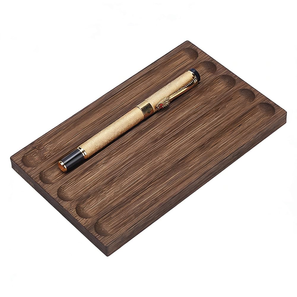 NBEADS 5-Slot Wood Pen Holder, Wood Desk Pen Stand Pen Tray Office Accessory for School,Home,Office Desktop Art Accessories, 4.33x7.09x0.55 Inch