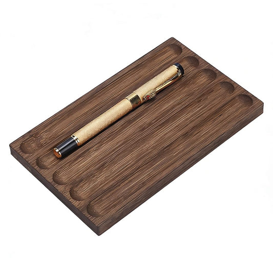 NBEADS 5-Slot Wood Pen Holder, Wood Desk Pen Stand Pen Tray Office Accessory for School,Home,Office Desktop Art Accessories, 4.33x7.09x0.55 Inch