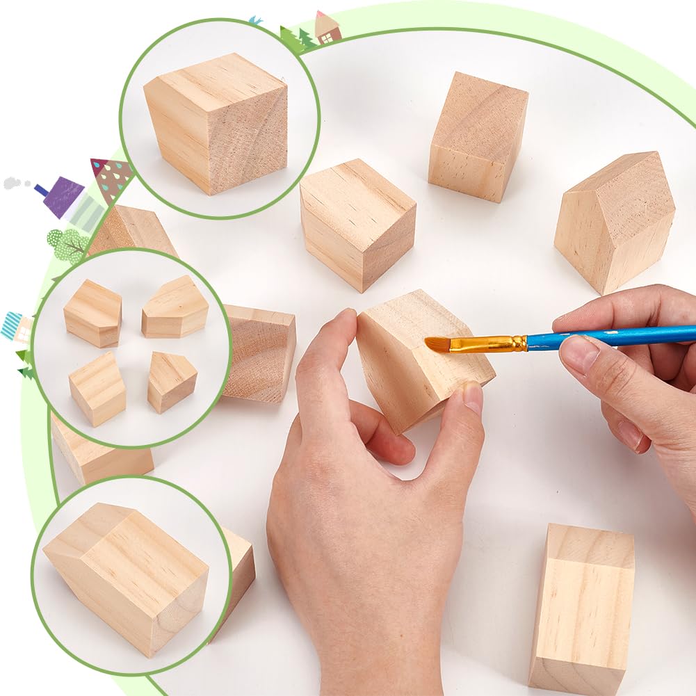 NBEADS 10 Pcs Unfinished Wooden House Shaped Blocks, Large Wood Blocks for Crafts Blank Wooden Cubes for Paint Wooden Blocks for Decoration and Christmas DIY Crafts, Burlywood