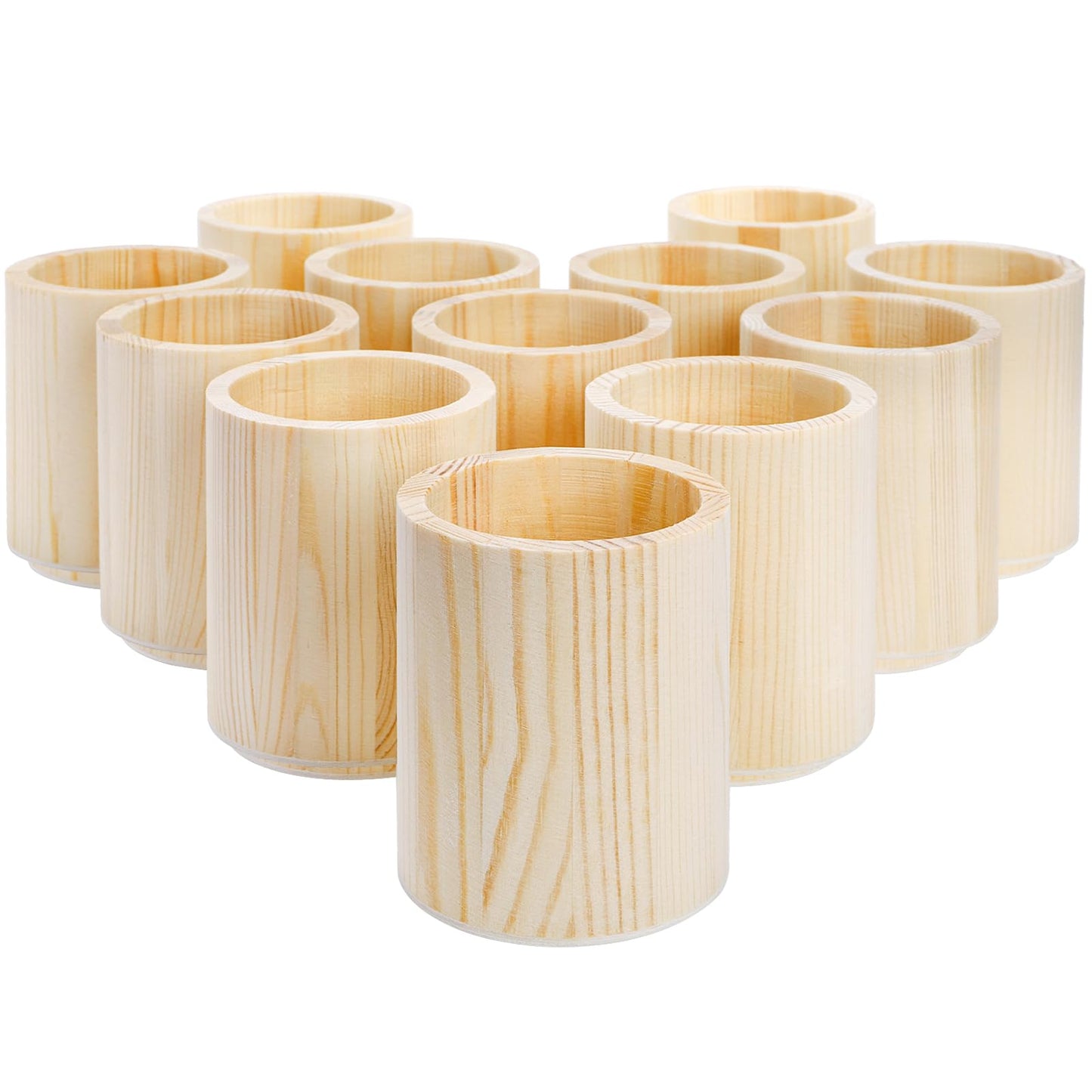Yopay 12 Pack Wood Pen Holder, 4 Inch Round Pencil Holder, Unfinished Wooden Vase, Desk Organizer Cups for Makeup Brush, Homemade DIY Crafts, Home School Office Supplies, Wedding Centerpieces Decor
