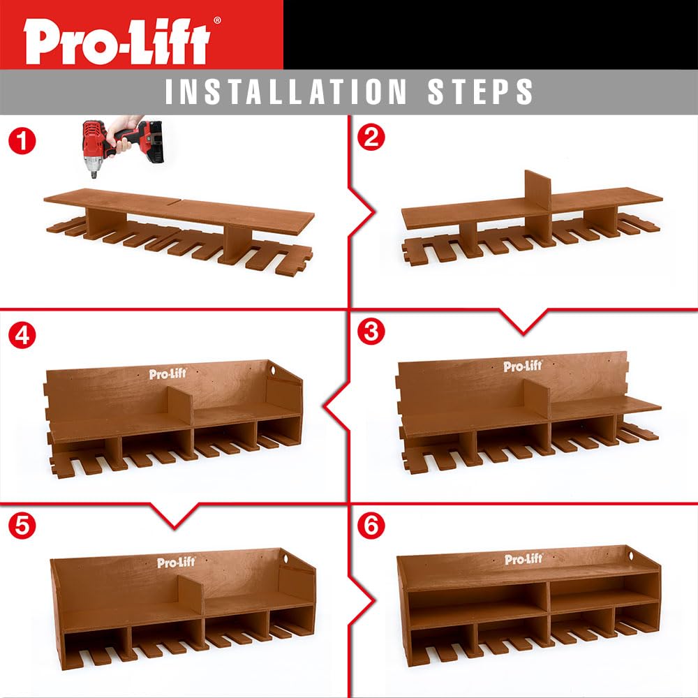 Pro Lift Cordless Drill Organizer – wall mount power tool storage rack, 10 hanging slots, wooden M-005W2