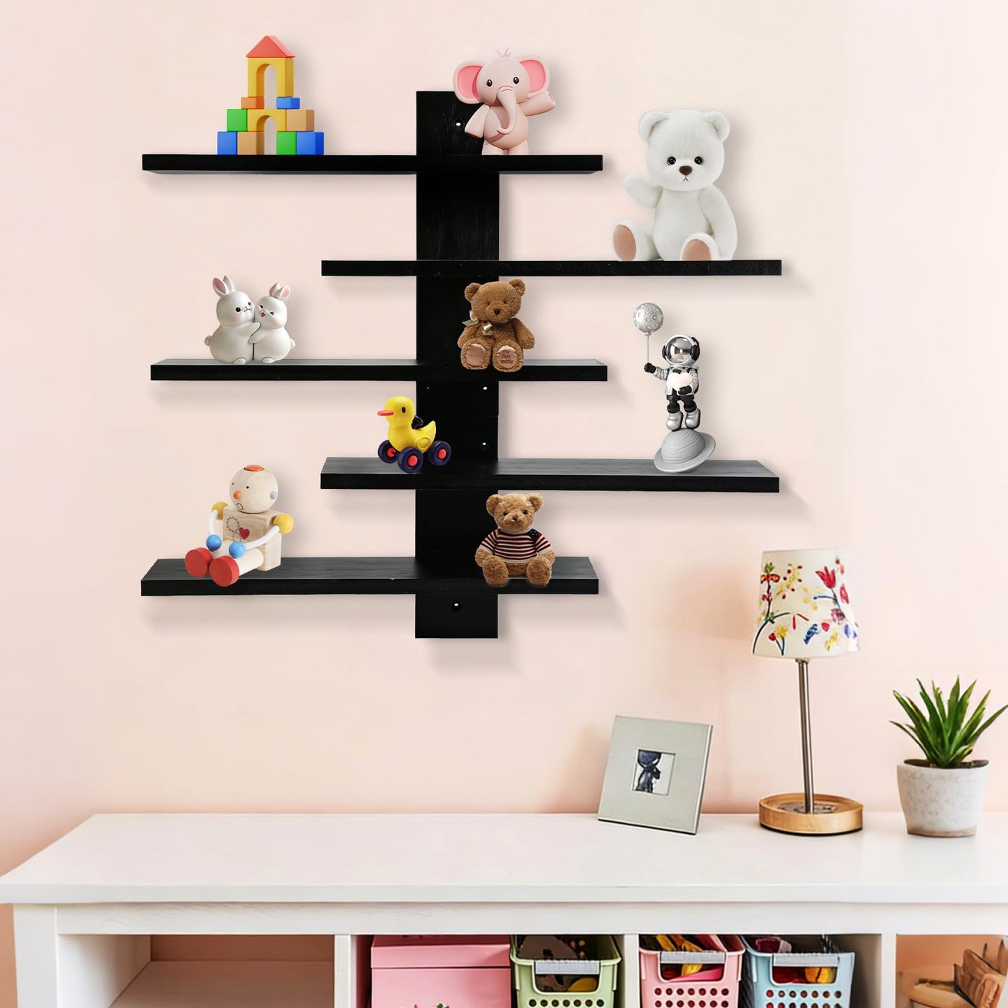 GYHPD Wooden Floating Shelf for Wall, Figurine Display Shelf, Small Display Shelf for Collectibles, Toys, Mini Decor and Characters, 16 Inch Wall Mounted Wood Shelf with Detailed Installation