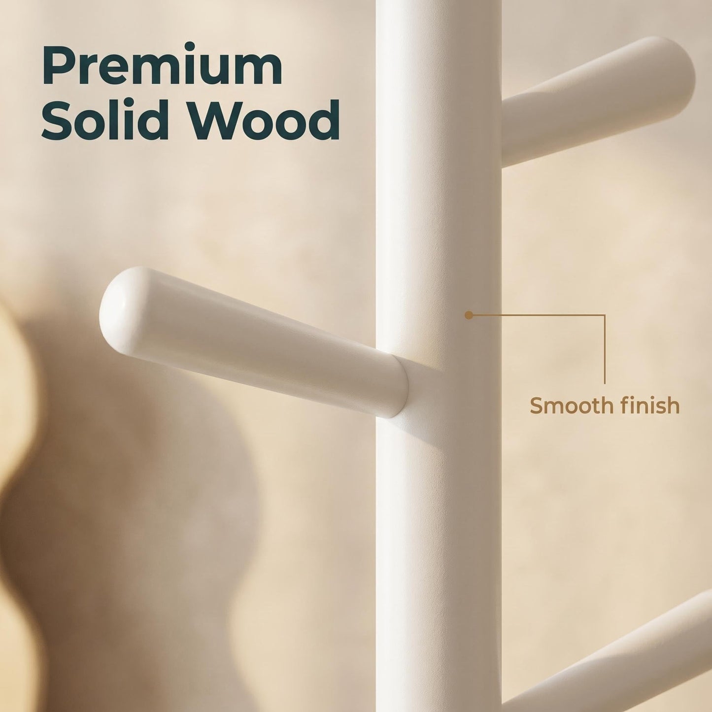 AQIMUELE Walnut Coat Rack, Freestanding Solid Wood Coat Rack with 6 Hooks, Sturdy Wooden Clothes Rack for Bedroom, Kids Room, Entryway, Hallway, Office