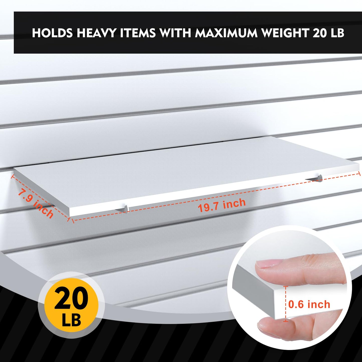 Tcevily 3 Pack White Slatwall Shelf, 24" x 12" Wooden Slat Wall Shelves with Metal Brackets Heavy Duty Slatwall Shelving Organizer Accessories for Home Garage (3, 23.6" x 11.8")