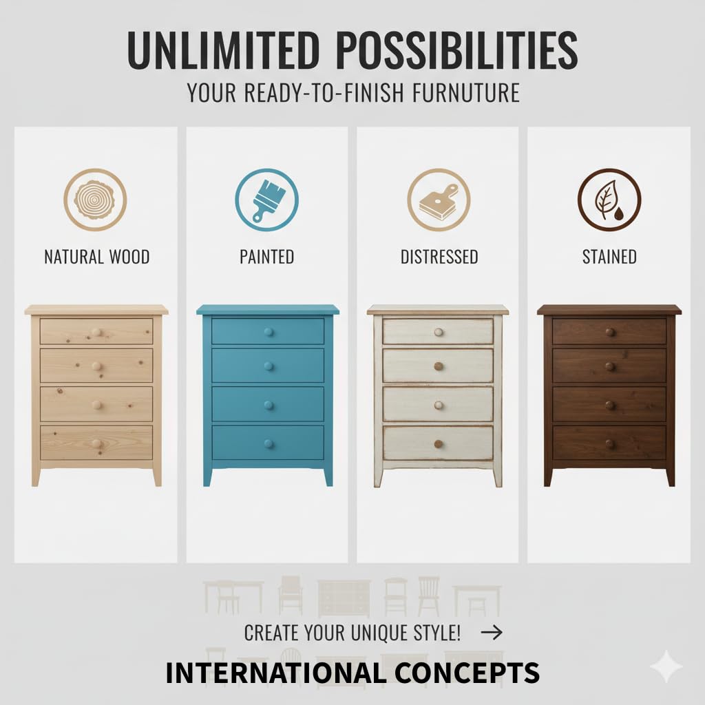 International Concepts Narrow Shaker Bookcase, 60-Inch High, Small Space, Solid Parawood, Unfinished