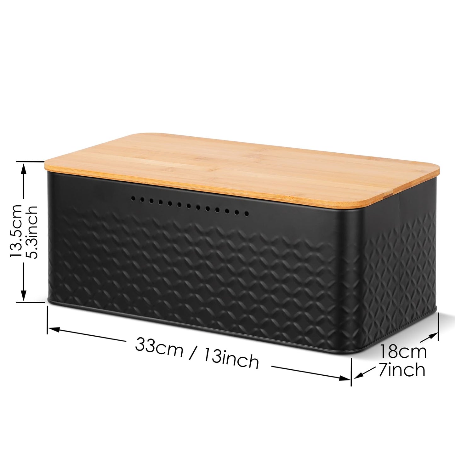 Hossejoy Metal Bread Box with Bamboo Cutting Board Lid, Bread Storage Container for Kitchen Countertop, Modern Bread Bin Holder Breadbox, Kitchen Decor Organizer (Black)
