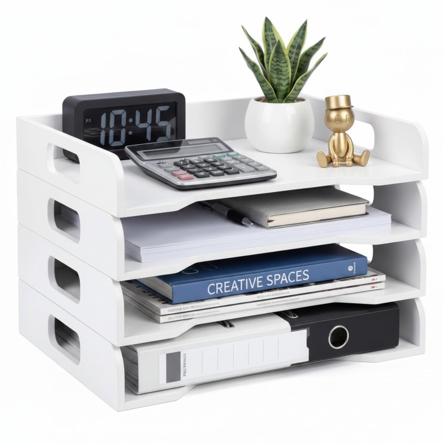 Yinkin Wooden Stackable Paper Trays 4-Tier Wooden Paper Organizer for Desk Letter Documents Woodens Desktop File Organizers for Desktop File Holder and Office Supplies Rack for Home Office Use(White)