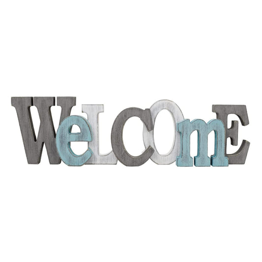 Rustic Wood Welcome Sign Decorative Cutout Word Sign Wall Decor, Multicolor Wooden Welcome Word Sign Freestanding Block Letters Wall Mounted Decorative Sign (Multicolor Welcome Sign)