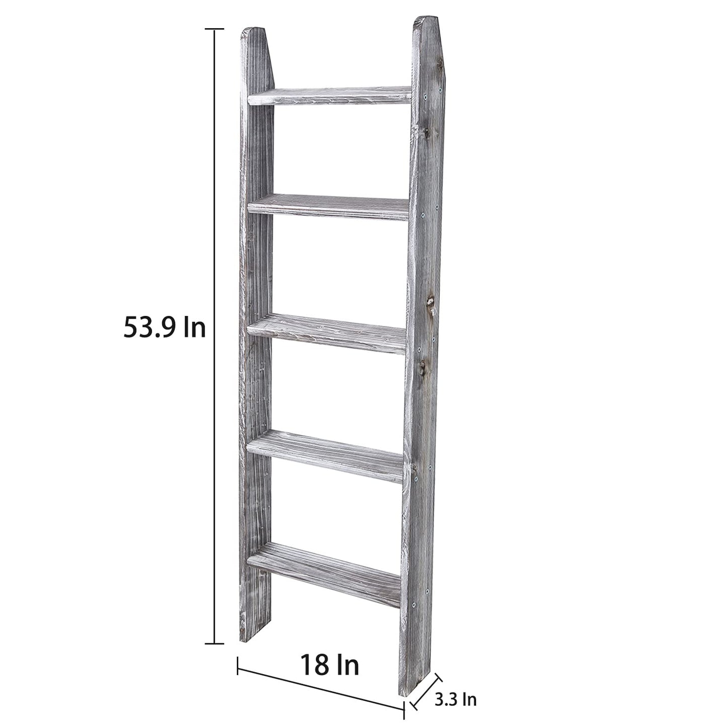 Rustic 5-Tier Wall-Leaning Wood Loadder Towel Racks for Bathroom Livingroom Kithen Office Woden Farmhouse Ladder-Style Blanket Rack Multipurpose Organizer Rack for Home (Grey)