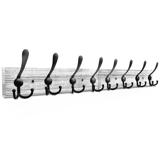 IBosins Wall Mounted Coat Rack, 31.4'' Long, Rustic Wood & Aluminum Coat Rack with 8 Black Tri-Hooks for Coat, Bag, Towel, Key, Hat, Umbrella