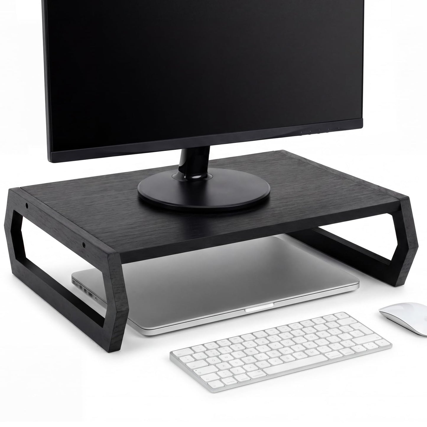 Wenqik Wood Monitor Stand Riser 14.2 Inch Black Wood Desktop Monitor Stand for Laptop PC Computer TV Screen for Home Office (Hexagonal Design)