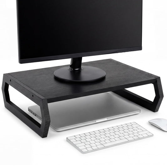 Wenqik Wood Monitor Stand Riser 14.2 Inch Black Wood Desktop Monitor Stand for Laptop PC Computer TV Screen for Home Office (Hexagonal Design)