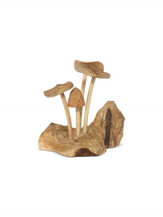 G6 Collection 4" Mini Wooden Mushroom Cluster Figurine (3.5" Wide)