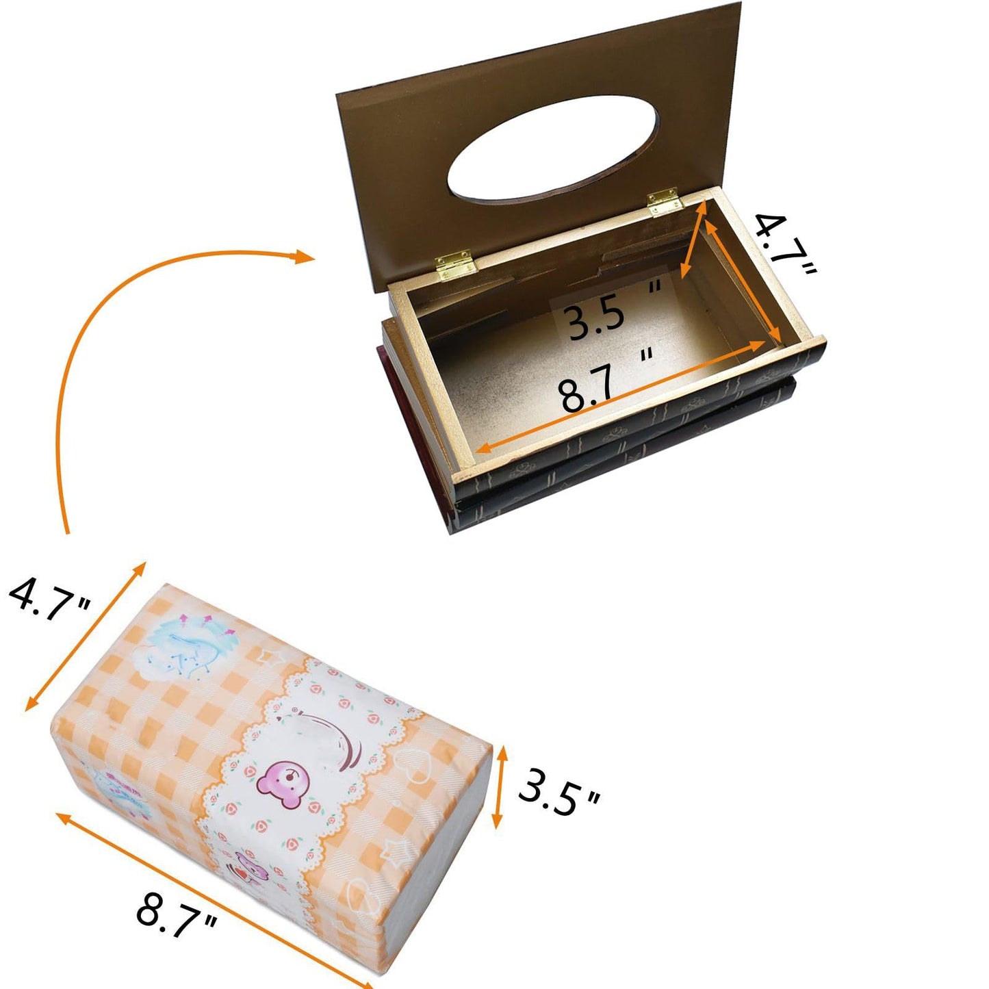 Elegant Wooden Antique Book Tissue Box Cover - Handcrafted Retro Napkin Holder Dispenser for Home Decor, Bathroom, Office, Car, Kitchen (Coffce LX)