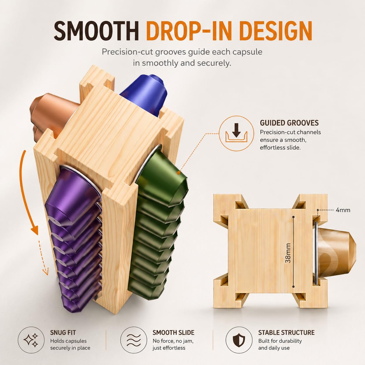VOMELON Wooden Coffee Pod Holder Compatible with Nespresso Original Pods,Rotating Vertical Carousel Pod Holder Coffee Station Countertop Organizer Storage Rack for 36 Pods