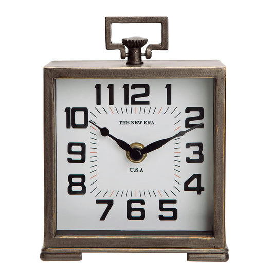NIKKY HOME Vintage Silent Non-Ticking Table Clock, Shelf Desk Top Clock Battery Operated, Retro Home Decor for Living Room Mantel Desktop Countertop, Antique Brown