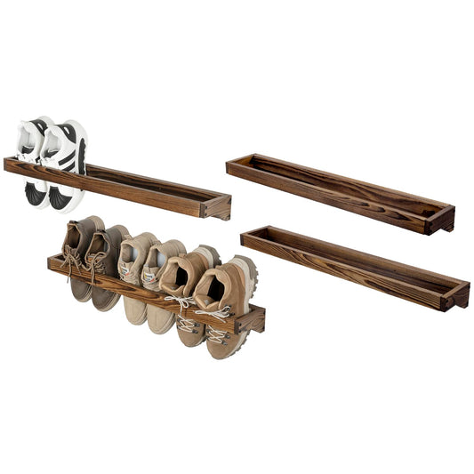 MyGift 30 Inch Rustic Burnt Solid Wood Hanging Shoe Rack, Set of 4 Wall Mounted Storage Organizer Footwear Holder for Closet, Mudroom, Entryway, Holds 12 Pairs