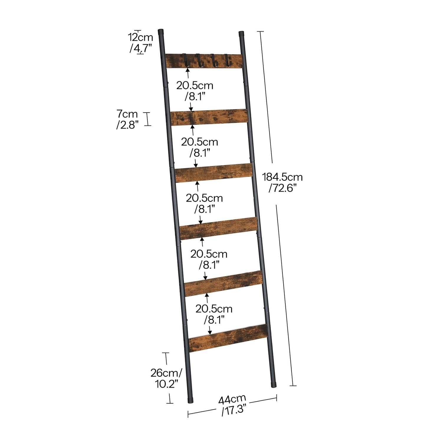 HOOBRO Blanket Ladder with Basket and 6-Tier Towel Rack with Hooks Bundle, Blanket Holder Rack, Decorative Shelf, Drying and Display Rack for Bathroom, Living Room, Rustic Brown BF31CJ01-BF66CJ01