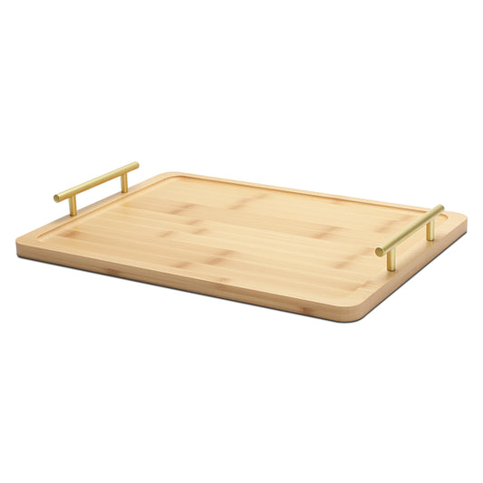 YACEYACE Serving Tray with Handles, 15"x11.4"x1.75" Large Bamboo Serving Tray for Ottoman Coffee Table, Home Decor Trays for Breakfast,Bathroom,Drink