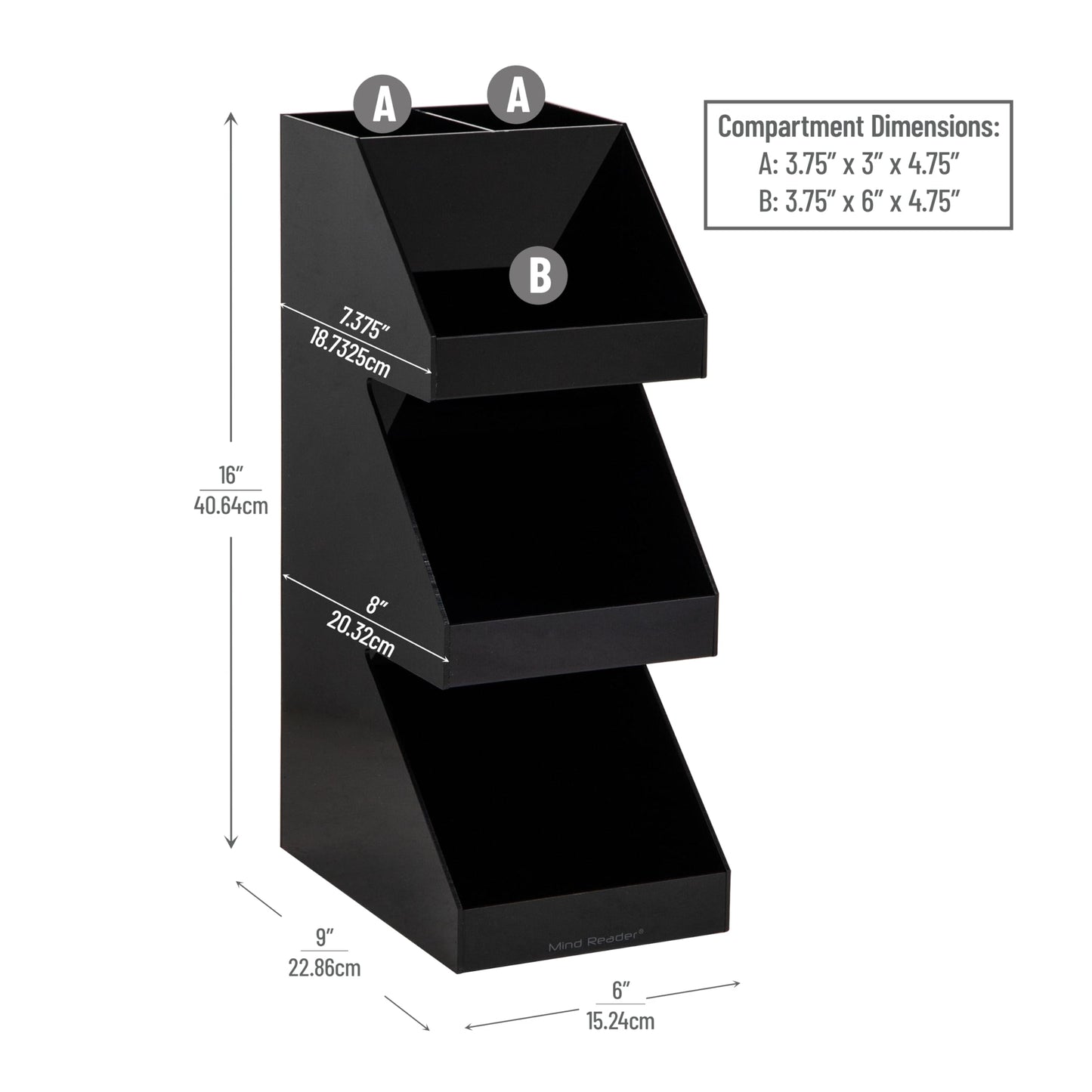 Mind Reader Coffee Tea Utensil and Condiment Station, Countertop Organizer, Coffee Bar, Kitchen, 6"L x 9"W x 16"H, Black