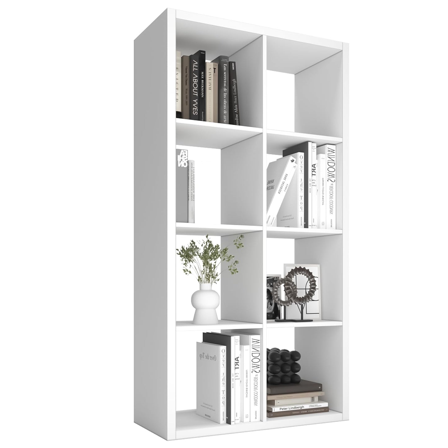 Endearing Limons【2026 Wooden Thick Border 8 Cube Shelf Storage Organizer with Anti-Tipping Kits + Reversible Open Back Bookcase (11 x 11 Unit Cell White)