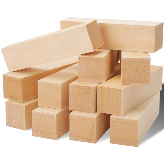 YIPLED 12 Pack Unfinished Basswood Carving Blocks Kit, Rectangular Wooden Blocks for DIY Carving, Crafting and Whittling for Adults Beginner and Experts(4 x 1 x 1 inch)
