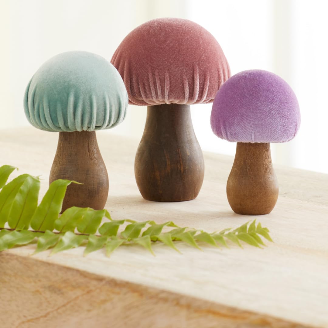 Your Heart's Content Velvet Mushrooms Set of 3, Shelf sitters, Mantel Decor, Everyday tablescape, Gift for Nature Lover (Pastel)