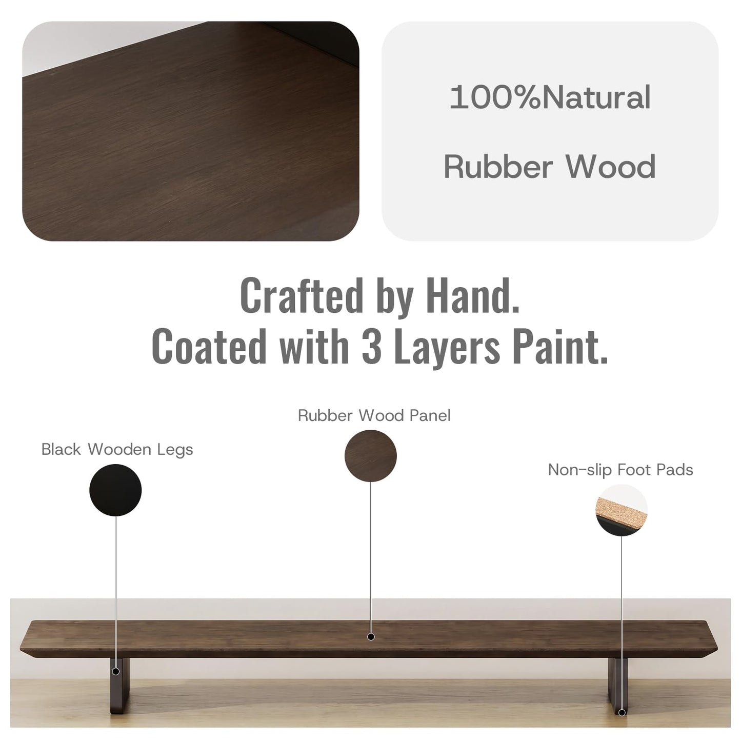 EXPERLAM Solid Wood Dual Monitor Stand Riser, 43 Inch Rubberwood Desk Shelf for Top of Desk, Wood Monitor Stand for Desk 2 Monitors up to 27", Desktop Organizer for Laptop, TV, Printer