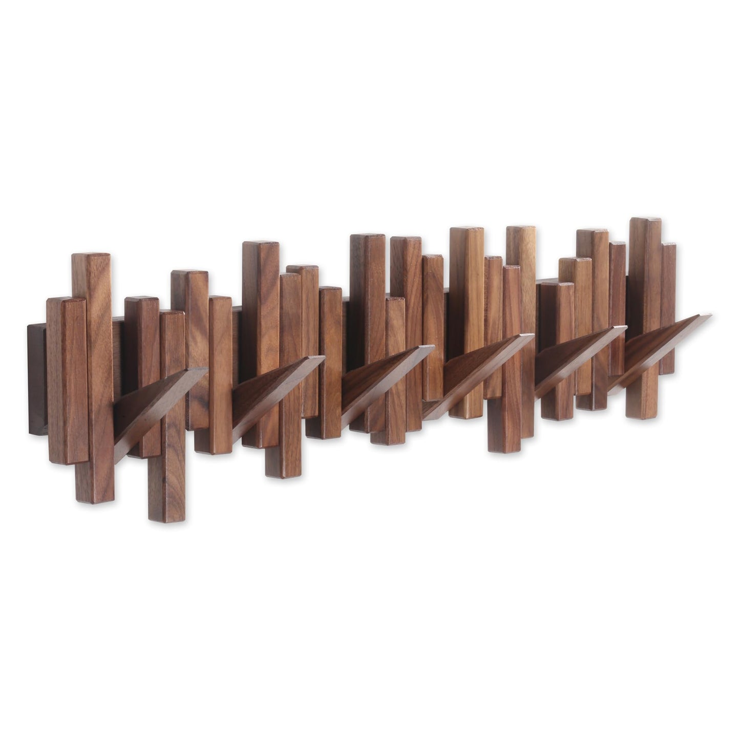 Acsigesn Wooden Coat Rack Wall Mounted Sticks Multi Rack Solid Handmade Natural Walnut Wood Artwork with 6 Flip-Down Unique Modern Hooks for Coats Bag Hat Umbrella
