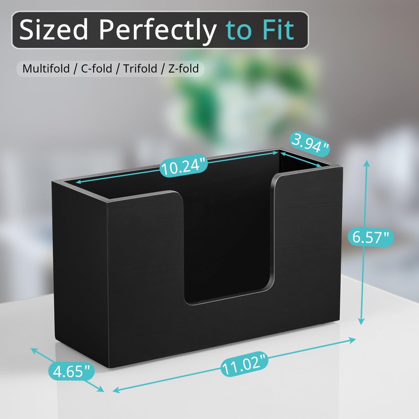 2-Pack Paper Towel Dispenser Countertop, Wooden Bathroom Paper Towel Holder, Black Napkin Holder for Kitchen, Countertop Multifold C-Fold, Z-Fold, Trifold Paper Hand Towel Dispenser for Toilet