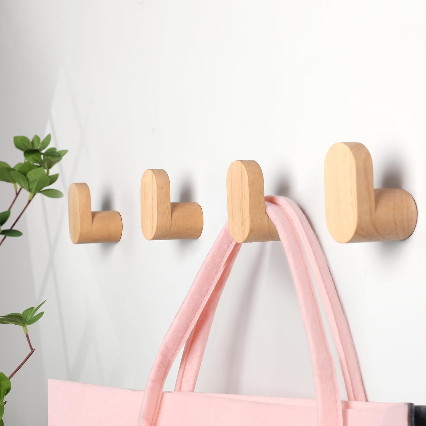 LIVESO Wood Wall Hooks, Modern Minimalist Wood Hooks Wall Mounted, Natural Wooden Wall Coat Hook Rack, Wooden pegs for Hanging Hat, Towel, Robe, Bag (Pack of 4pcs)
