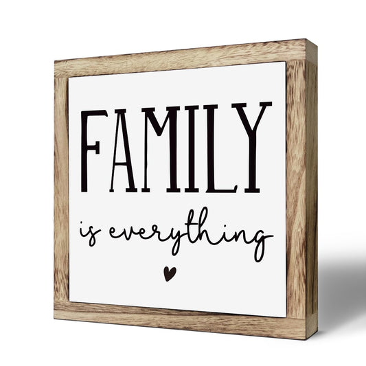 Farmhouse Home Decor, Living Room Decor for Shelf, Home decoration Accent, Rustic Tabletop Decoration, Inspirational Family Signs, Wooden Plaques Box Signs, Family is Everything Sign 9.8 * 9.8 Inch