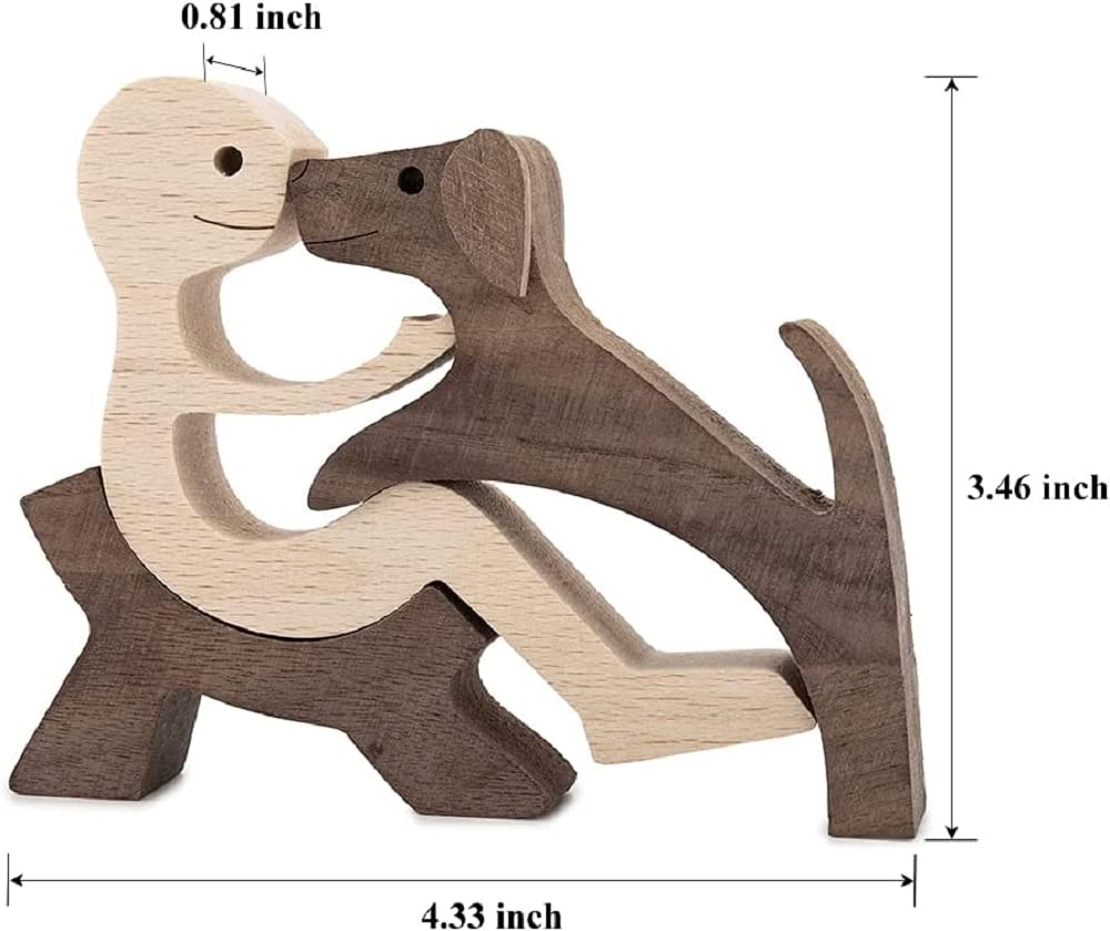 FHTDW Unique Gift Hand Carved Wooden Man and Dog Statue, Wood Human Dog Figurine Sculpture Home Office Décor, Remember Friendship Between Dog and People (Relaxing Man and Dog)