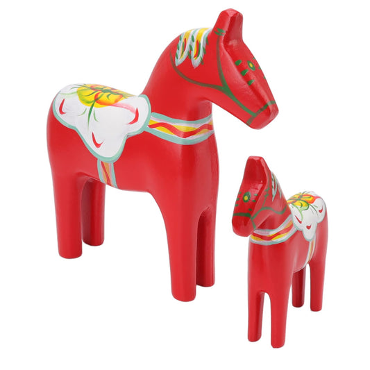 Gavigain 1 Pair Europe Wooden Dala Horse, Traditional Wooden Swedish Dala Horse, Dalecarlian Horse Statue Figurine for Ornaments,Color Painting Classical Handicraft