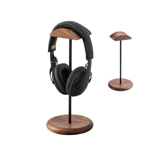 muso wood Walnut Wood & Aluminum Headset Stand, Desktop Headphone Stand, Headset Holder with Anti-slip Pad, Headphone Holder with Storage Base for Most Gaming Music Headsets
