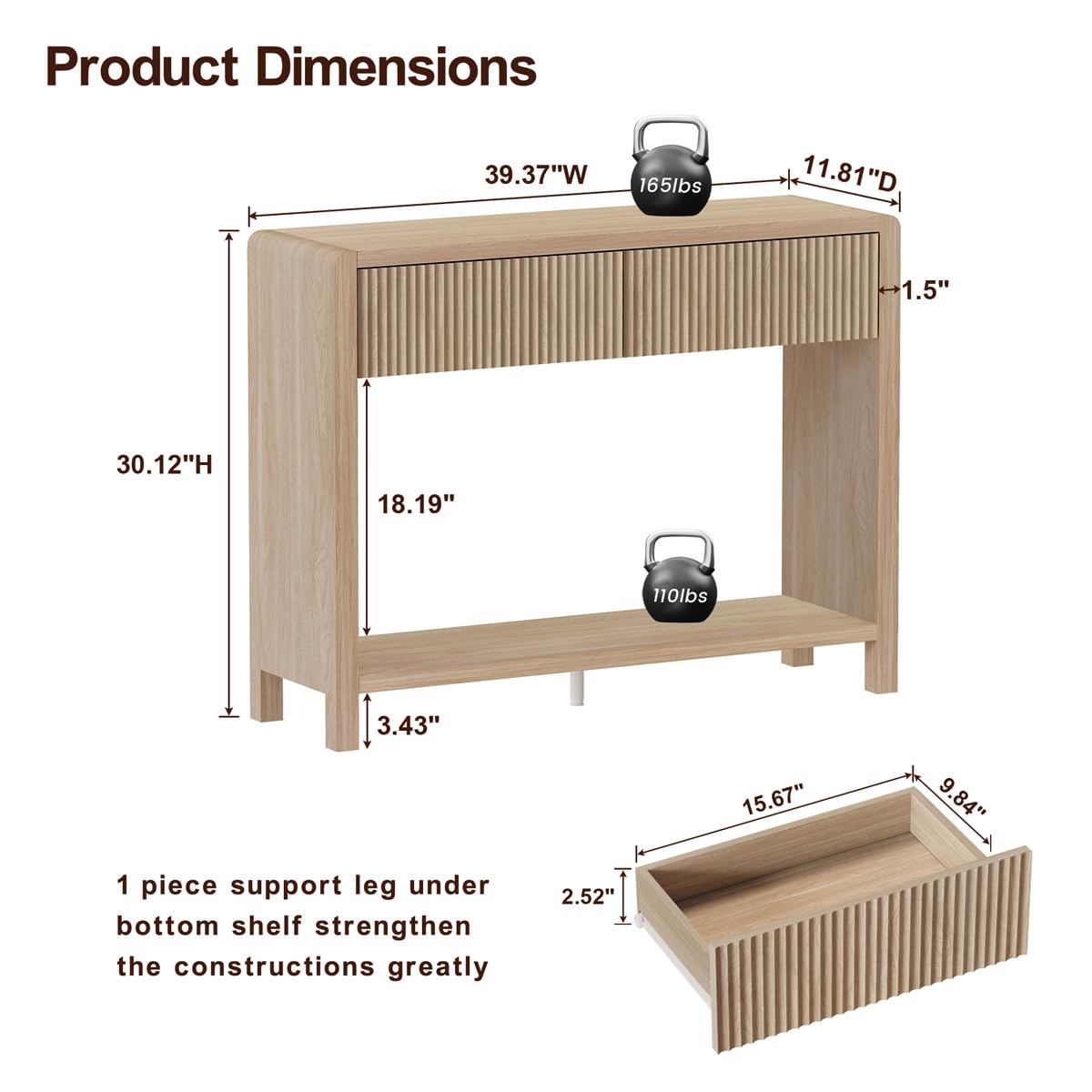 FATORRI Console Sofa Table, Wooden Entryway Table for Living Room, 39.37 inch Modern Hallway Tables and Couch Tables Behind Sofa (Light Walnut)