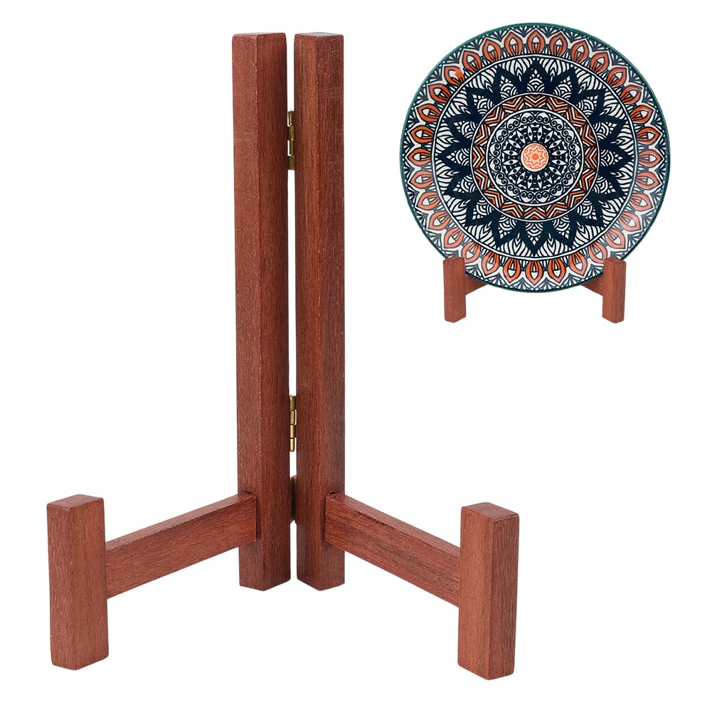 HOBBIESAY 2Pc Wood Plate Display Stands 3.54x5.20x6.89 Inch Plate Wood Holders Rustic Solid Wooden Tabletop Saucer Rack Folding Picture Frame Holder for Plates Picture Photo Display