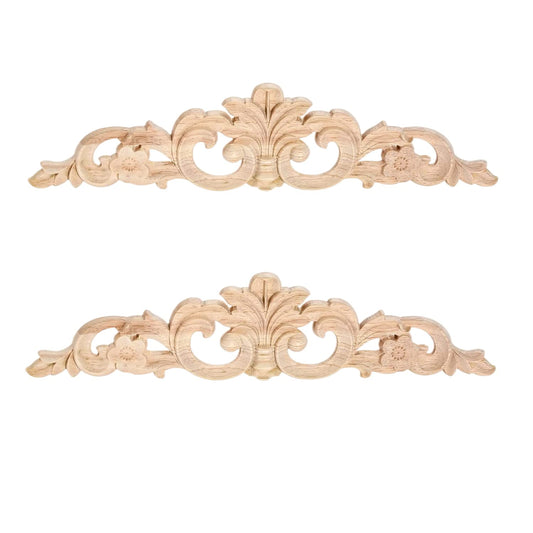 MUXSAM Carved Wood Appliques Onlays, Long Wooden Decals Trim Molding Rosette Inlays for Door Wall Mantel Cabinet Door Dresser Closet Mirror Decoration Furniture Transfer(2-Pack, 40x9cm/15.8"x3.6")