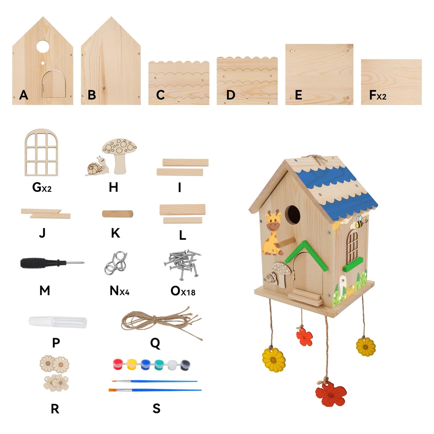 Lalafancy DIY Wooden Bird House Kit for Kids and Adults, Build it Yourself Birdhouse Kits for Outside with Paint Strips, Woodworking Adult Crafts, Hanging Birdhouse for Garden Yard Decor Gifts