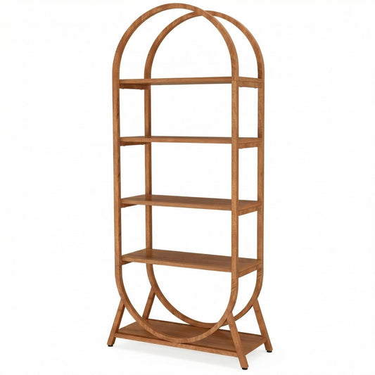 Arvolia 5-Tier Arched Bookshelf, Tall Wooden Open Shelf for Home