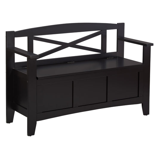 OSP Home Furnishings Metro X-Back Style Wood Entry Way Bench with Storage, Black finish